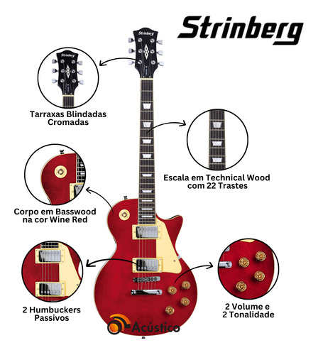 Kit Guitarra Les Paul Strinberg Lps230 Wine Red Com Capa