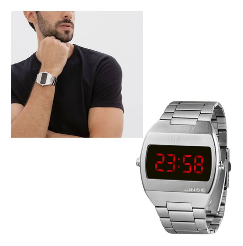 Relógio Lince Masculino Prateado Original Led Mdm4620l Vxsx