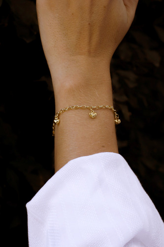 Pulseira Feminina De Ouro 18k Com Berloques Coração