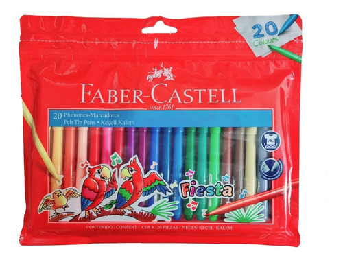 20 Plumones Marcadores Fiesta Colores Escolar Faber Castell