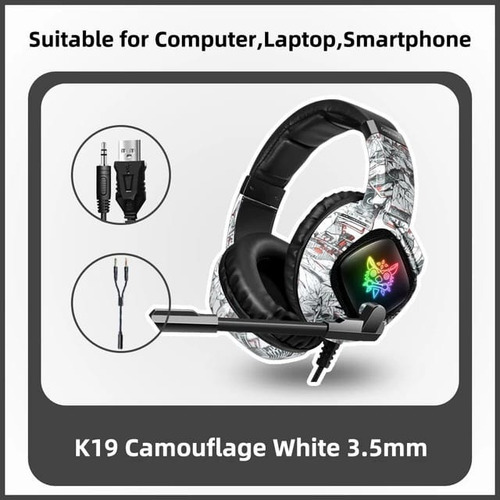 Audífonos Gamer Onikuma K19 Camuflaje Blanco Con Rgb