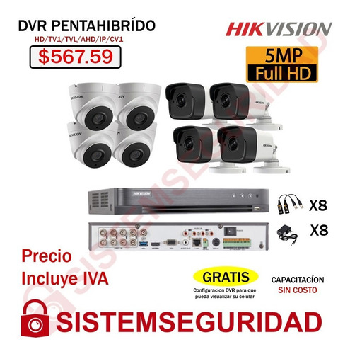 Imagen 5 de 7 de Kit 2 4 6 8 10 16 Camaras De Seguridad 5mp Cctv Hikvision