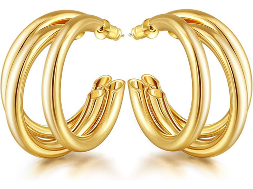 Easyso Pendientes De Aro De Oro Para Mujer, Aros Triples De