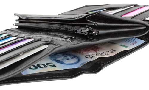 Cartera Grande Mujer Cuero Cierre Espejo Billetera Dama Color Negro