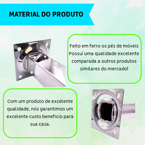 Kit 4 pé de armário ferro móveis regulável 15cm cromado sofá BF Prateado