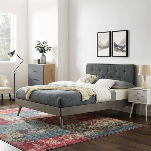 Cama Con Plataforma Completa Bridgette Wood En Gris Car...