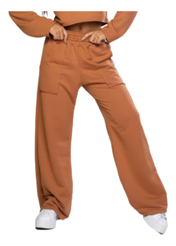 Calça Pantalona Wide Leg Moletinho Cós Alto Moda Feminina