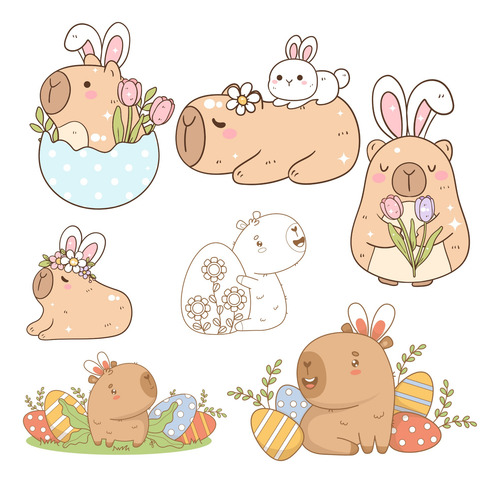 Kit Imágenes Pascua Png Clipart Capibara Carpincho + Papeles
