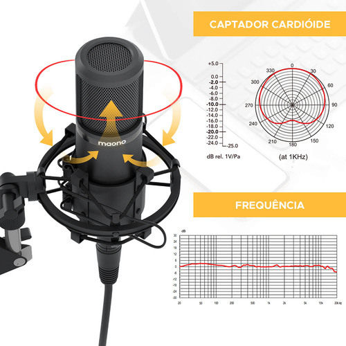 4x Microfone Cond. Maono Au-pm320s C/ Suporte E Filtro Pop