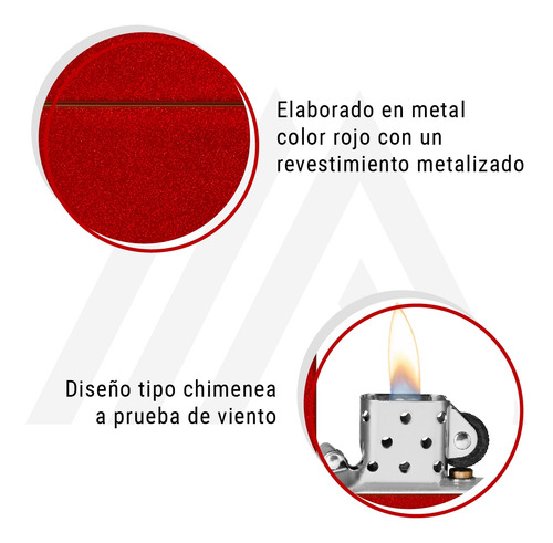 Imagen 5 de 10 de Encendedor Zippo Lighter Classic Metallic Red Rojo
