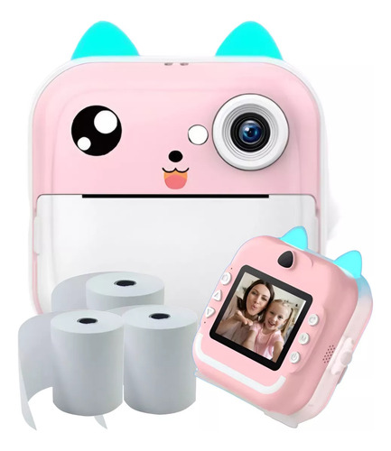 Câmera Digital Infantil Gatinho Com Impressão Instantânea Rosa