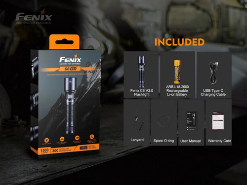 Imagen 7 de 7 de Linterna Led Fenix C6 V2.0 Usb 900 Lumens + Bateria Arb L18 2600mah Sumergible