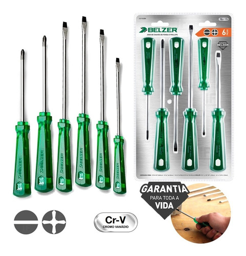 Imagem 1 de 5 de Kit Jogo Chave Fenda E Philips 6 Pças Belzer 232102br