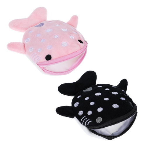 Monedero Kawaii De Felpa Con Cierre X2u - Ballena Rosa Negro