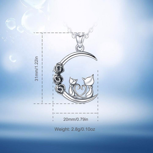 Imagen 6 de 7 de Regalo Mujer Collar Gatitos Luna Plata Fina 925 Joyas