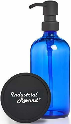 Azul Cobalto 8oz Dispensador De Jabón De Vidrio Con Negro  