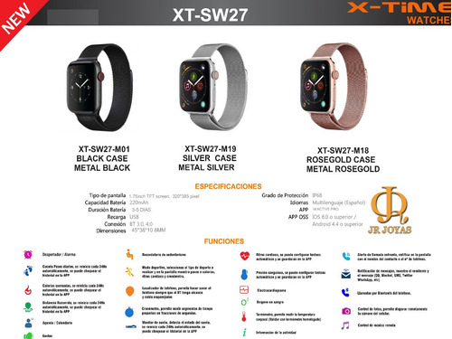 Imagen 3 de 5 de Smartwatch X-time W27 Malla Metal Para iPhone Android Siri