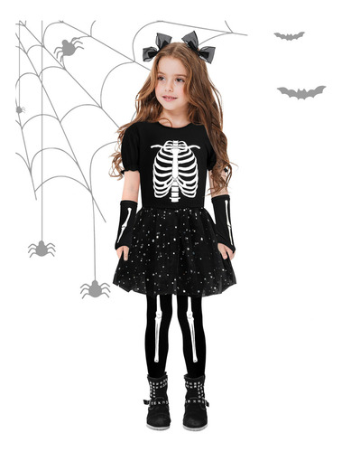 Disfraz De Esqueleto De Halloween Para Niñas Que Brillan En