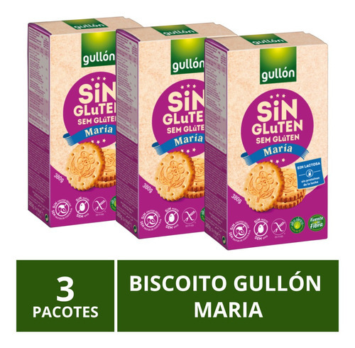 Biscoito Gullón Sem Glúten, Maria, 3 Pacotes De 380g