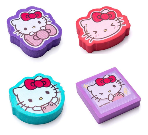 Kit 4 Borrachas Hello Kitty Coloridas Leo E Leo Licenciada