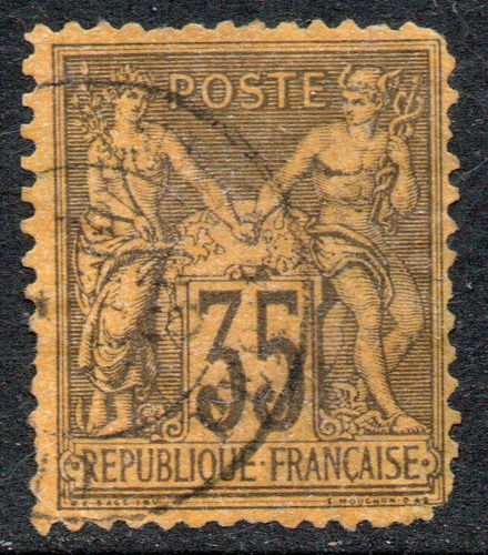 Francia Sello Deteriorado 35c. Paz Y Comercio Años 1877-80 