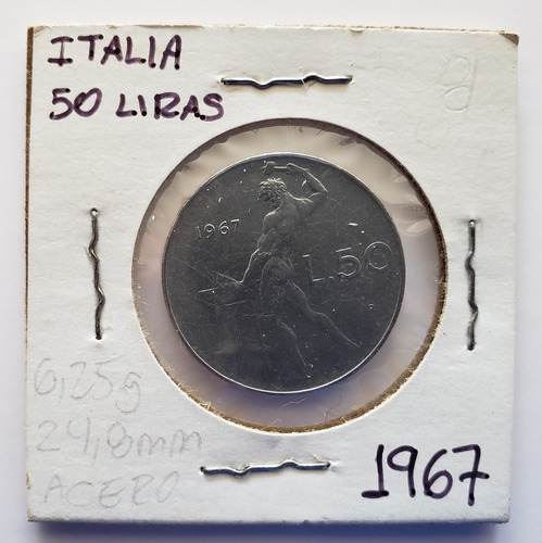 Imagen 1 de 2 de Moneda Italia 50 Liras 1967 Vf/xf
