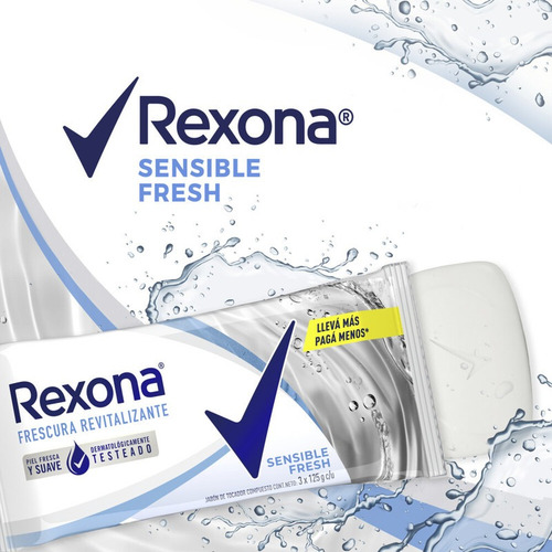 Jabón Tocador En Barra Sensible Fresh Rexona 3 X 125 Gr