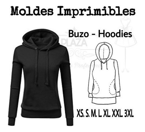 Moldes Patrones Imprimibles Buzo Hoodie Bolsillos  Xs Al 3xl