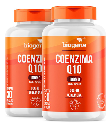 Kit 2x Coenzima Q10 100mg, 30cps, Coq-10 Ubiquinona, Biogens Sabor Sem sabor