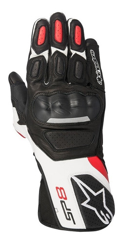 Luva Motociclista Alpinestars Couro Sp-8 Sp8 V2 Preta Branca