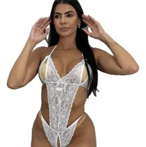 Comprar Body Sexy Renda Sensual Lingerie Completa  Abertura Sedução