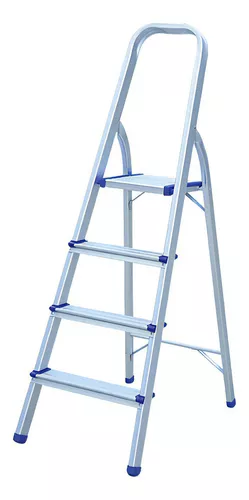 Escalera Plegable De Aluminio 4 Escalones 128cm Karlen Color Gris