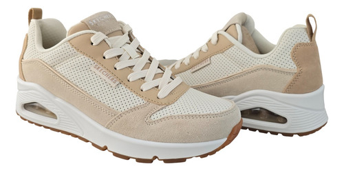 Tenis Mujer Urbano Casual Valvula Confort Plataforma Memory Foam Skechers Uno 177105 Beige