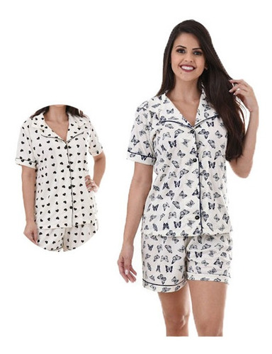 Kit 2 Pijama Baby Doll Americano Pós Cirúrgico Operatório