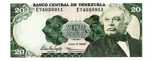 Billete 20 Bolívares 5 De Junio 1995 Serial E8
