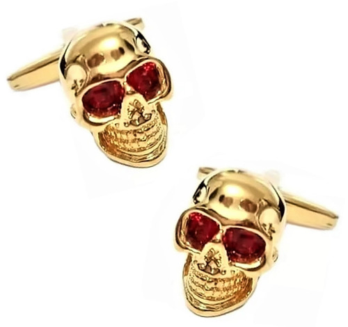 Mancuernillas Thot Ra Calavera Craneo Dorado Cristales E-724