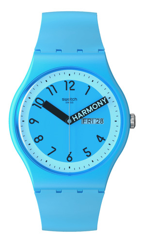 Reloj Swatch Proudly Blue Color De La Correa Azul Color Del Bisel Azul Color Del Fondo Blanco