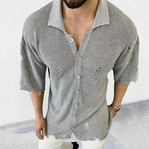 Camisas De Punto Para Hombre, Blusas De Punto De Manga Corta