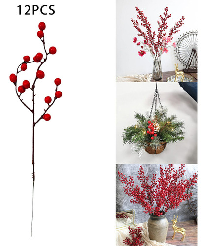 Z 12 Pçs Flores Artificiais De Natal Bagas Ramos Frutas