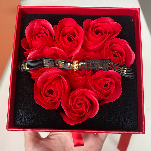 Caja Con Ventana, 9 Corazones, Rosas Rojas, Para El Día De S