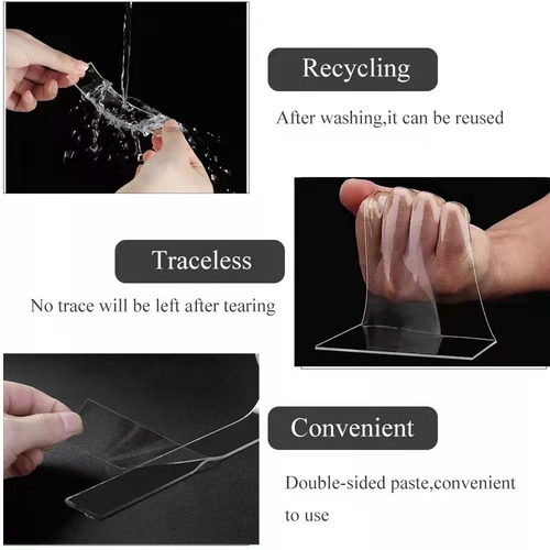Imagen 5 de 10 de Cinta Doble Faz Transparente Silicona Nanotecnología 1m