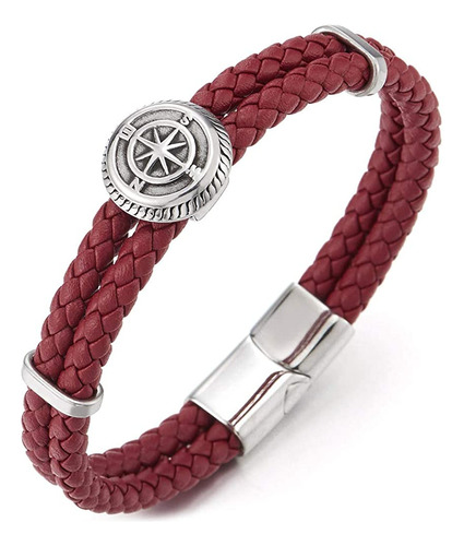 Coolsteelandbeyond Pulsera De Cuero Trenzado Rojo De Dos Fil