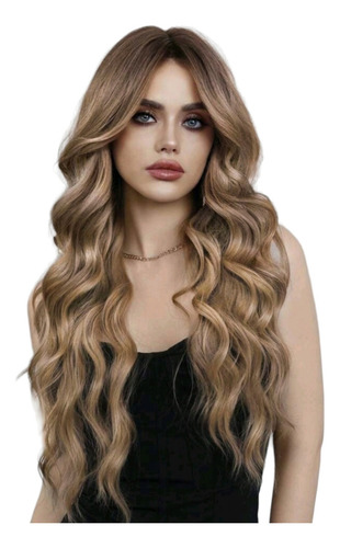 Peluca Cobrizo Oscuro Cabello Ondulado Largo Color café Tamaño de la base unitalla
