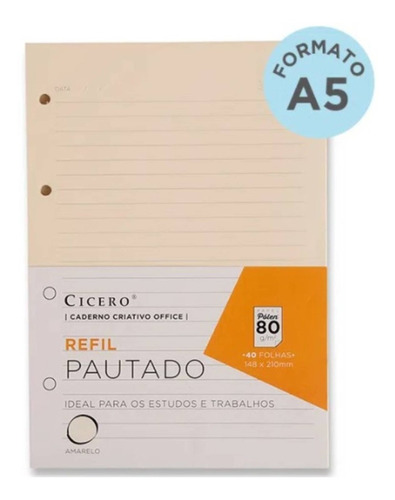 Refil Caderno Criativo Argolado Office A5 - Pautado - Cicero