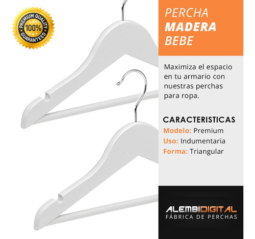 Imagen 6 de 10 de Perchas De Madera De Bebe Blancas 26 Cm X 10 Unidades