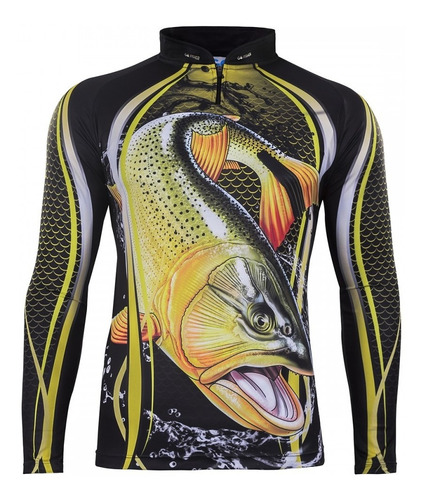 Camiseta De Pesca Go Fisher Proteção Uv 30+ M/l Dourado Go09