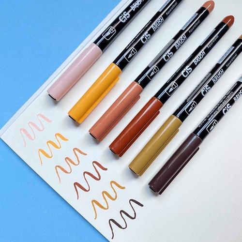 Caneta Brush Pen Cis Pincel Aquarelável Tons De Pele 6 Cores