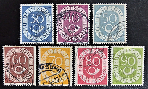 Alemania, Serie Mi 132-138 Numerales Gdes 1951 Usada L17636