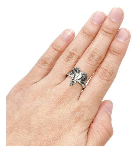 Anillo Cabra Cráneo Carnero Antílope Plata 925 Plata 925 B - Mediano Plata 925