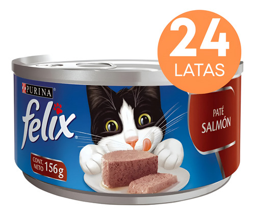 Pate Salmon Alimento Para Gatos Pack 24 Latas Felix 156 Gr